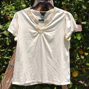 Eddie Bower Yellow T-Shirt Embellished Neckline XL